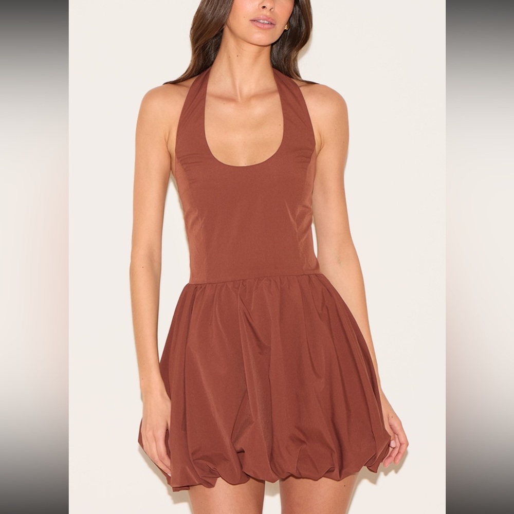 PrettyLittleThing Chocolate Halterneck Puffball Dress